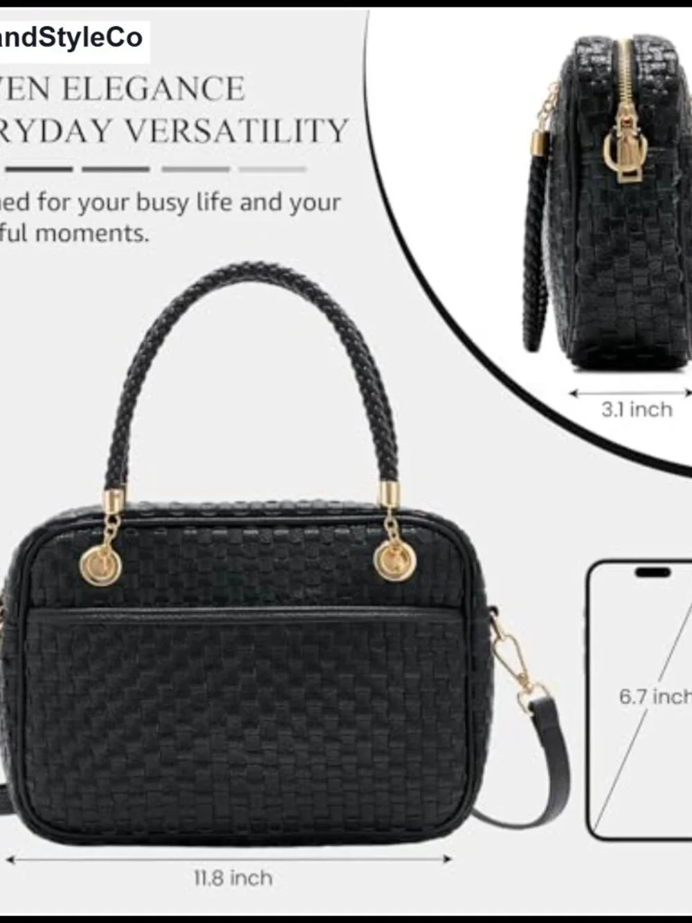 Woven Checkered Crossbody Bag for Women Vegan Leather Satchel Purse with